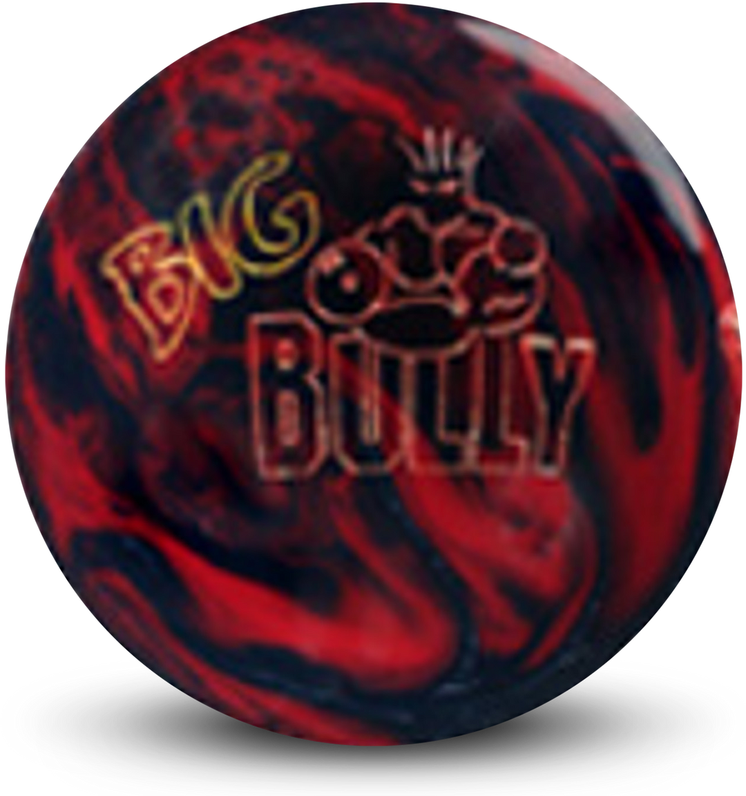 A black and red colored bowling ball with the Big Bully logo in yellow and orange centered prominently.