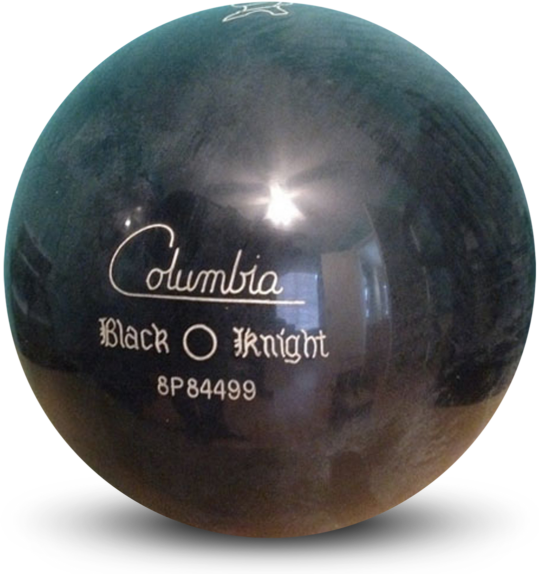 A black colored bowling ball with the Columbia Black Knight logo centered prominently.