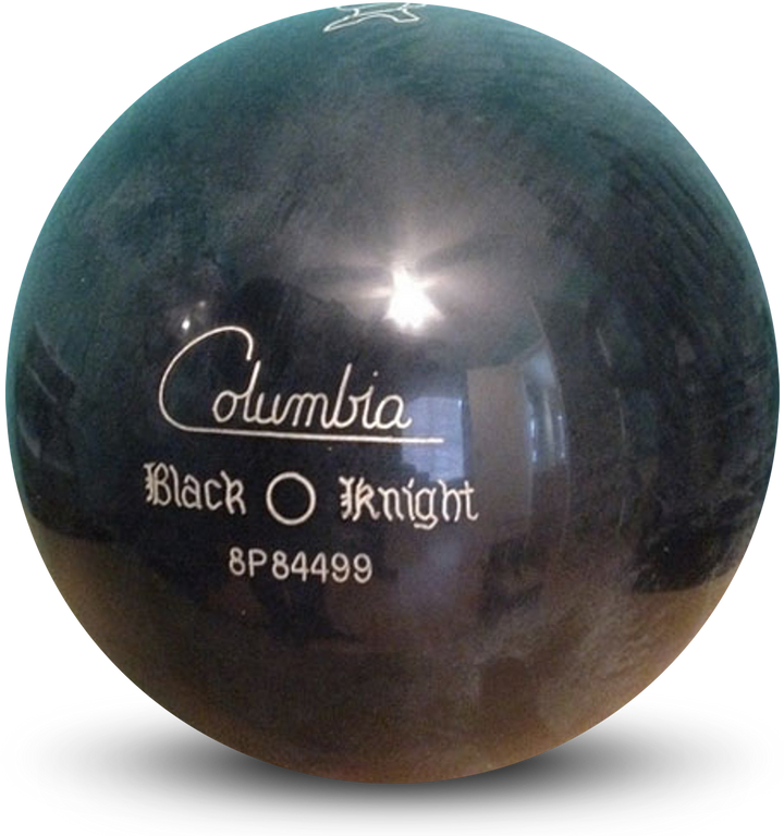 A black colored bowling ball with the Columbia Black Knight logo centered prominently.
