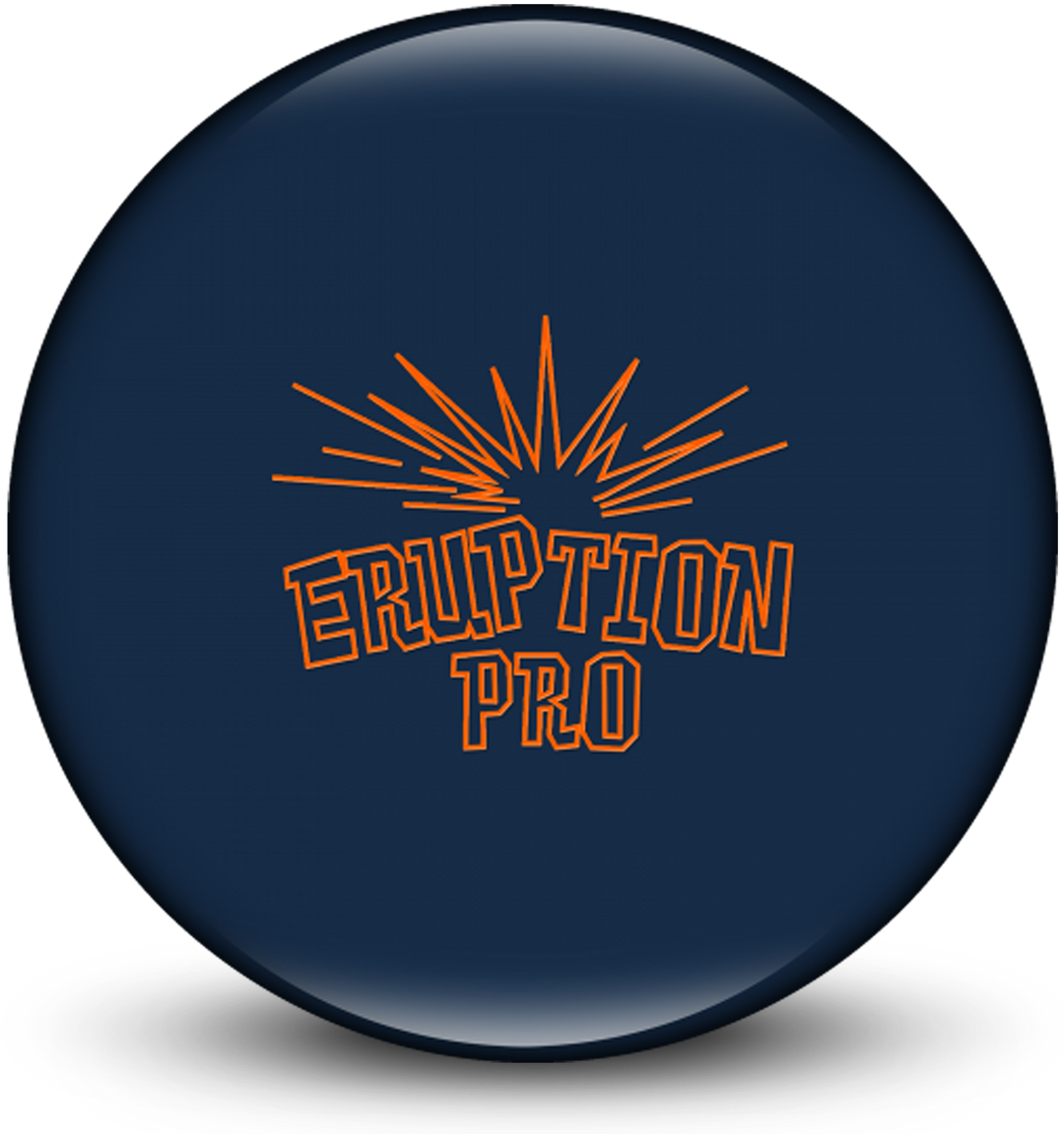 A midnight blue colored bowling ball with the Eruption Pro logo in orange centered prominently.