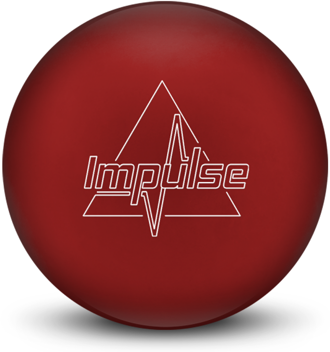 A red colored bowling ball with the Impulse logo in white centered prominently.