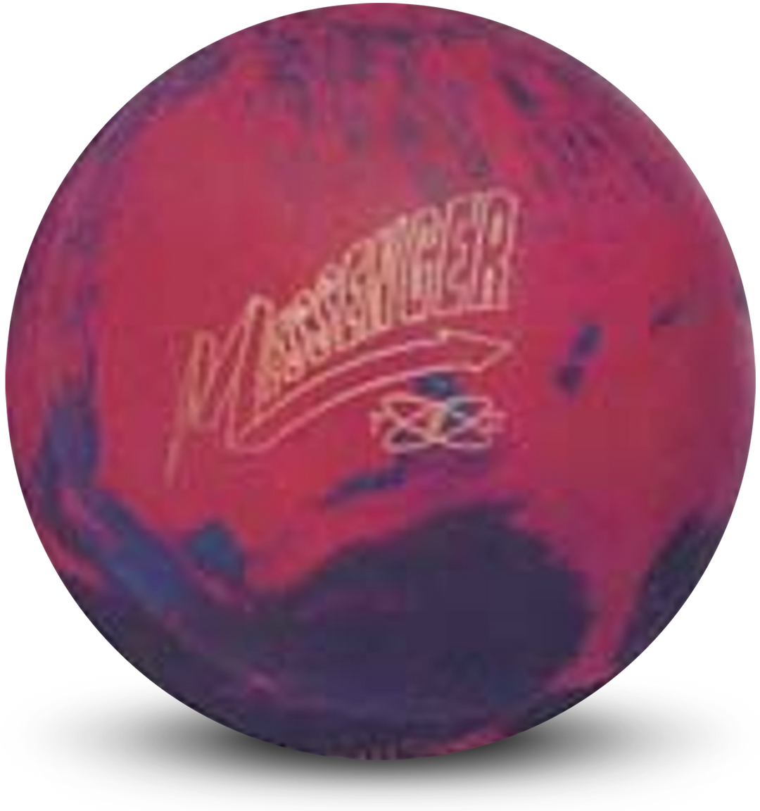A blue, red, and yellow colored bowling ball with the Messenger TEC logo in white centered prominently.