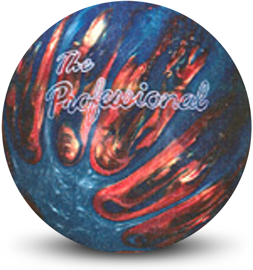 A blue and gold colored bowling ball with The Professional logo in white centered prominently.