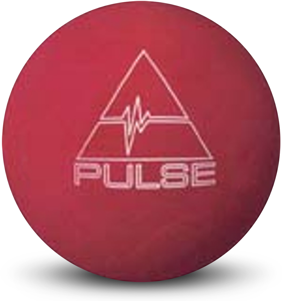 A red colored bowling ball with the Pulse logo in white centered prominently.