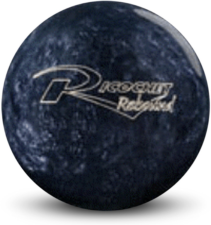 A black pearl colored bowling ball with the Ricochet Rebound logo in white centered prominently.