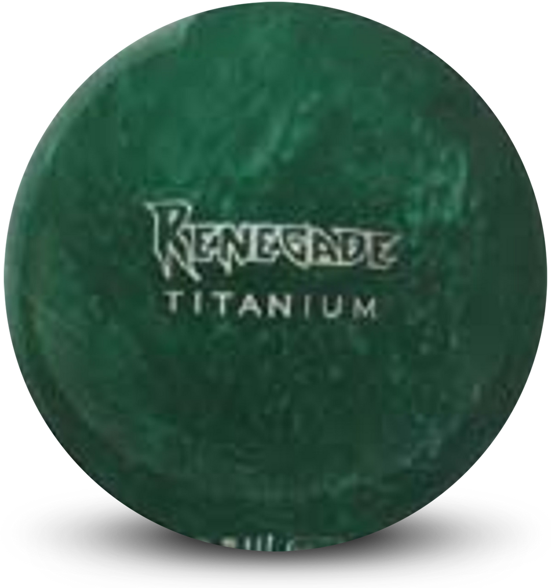 A green colored bowling ball with the Renegade Titanium logo in white centered prominently.
