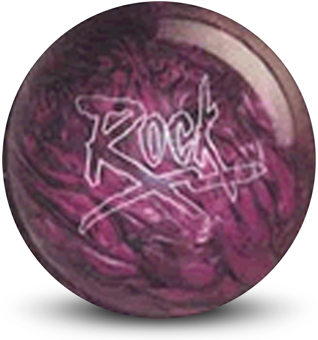 A purple pearl colored bowling ball with the Rock logo in white centered prominently.
