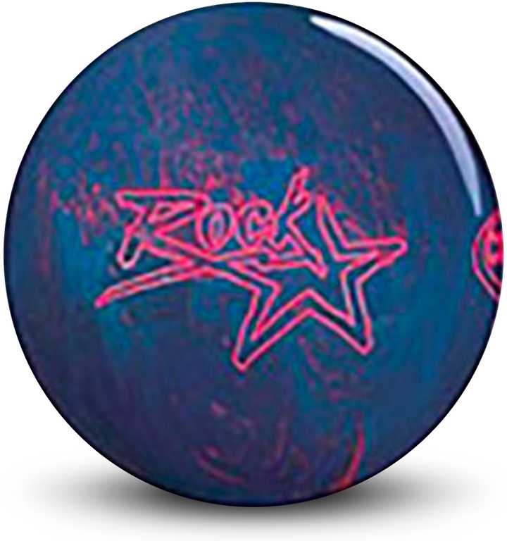 A red and green colored bowling ball with the Rock Star logo in magenta centered prominently.