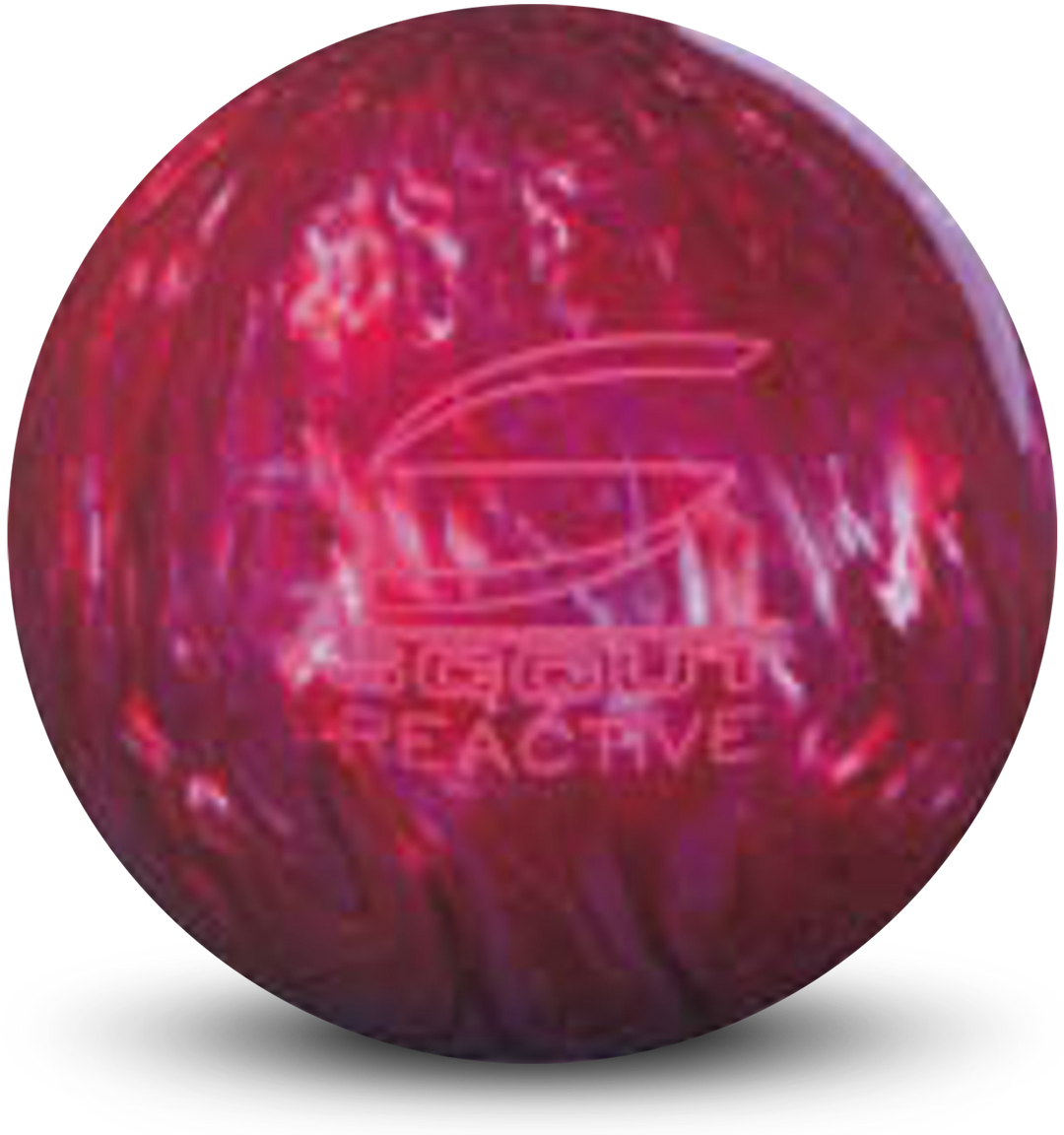 A red and violet colored bowling ball with the Scout Reactive logo in pink centered prominently.