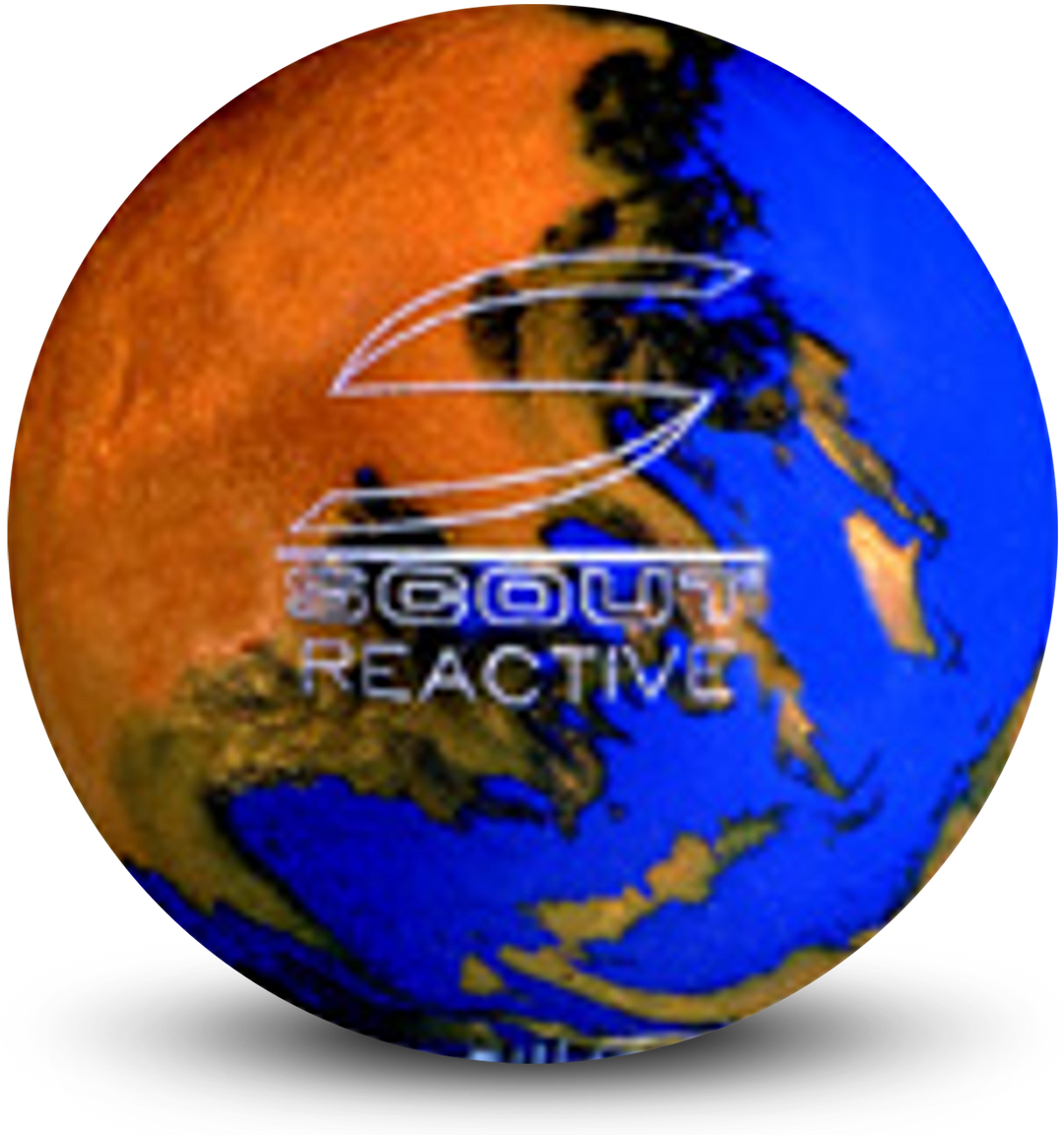 A blue and gold pearl colored bowling ball with the Scout Reactive logo in white centered prominently.