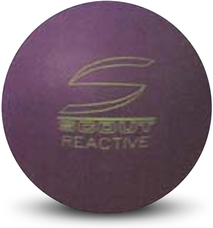 A purple colored bowling ball with the Scout Reactive logo in yellow centered prominently.