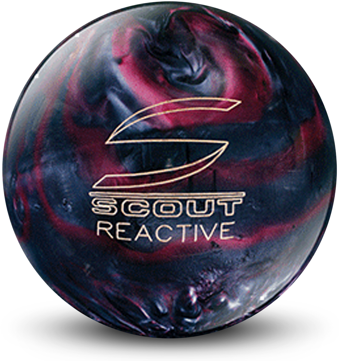A black and red colored bowling ball with the Scout Reactive logo in white centered prominently.