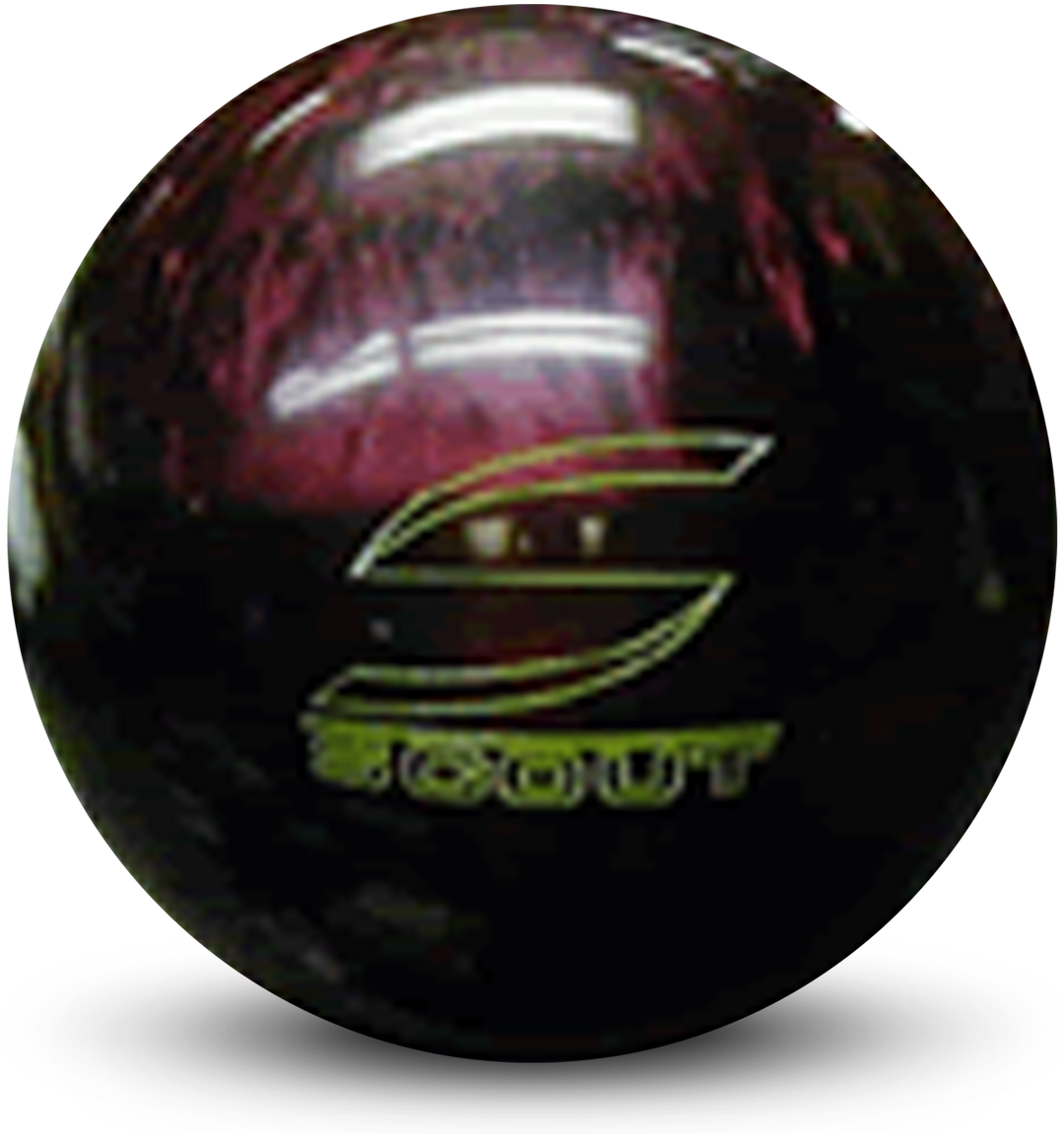 A red pearl colored bowling ball with the Scout logo in yellow centered prominently.
