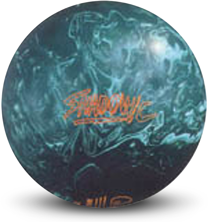 A green pearl colored bowling ball with the Shadow/C logo in orange centered prominently.
