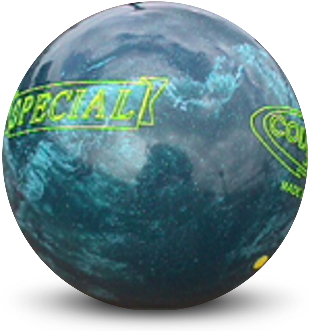 A green pearl colored bowling ball with the Special and Columbia 300 logo in neon yellow.