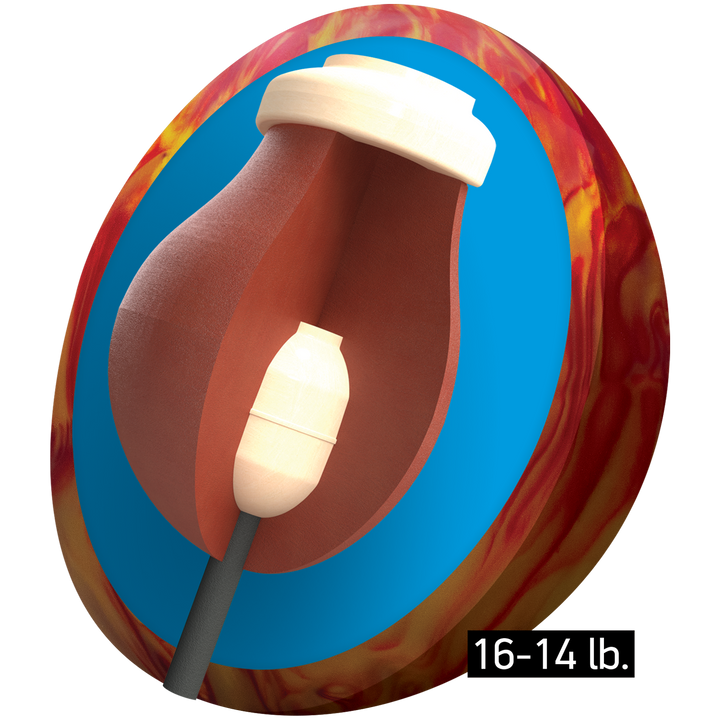 The Super Cuda PowerCor Pearl core for sixteen to fourteen pound bowling balls.