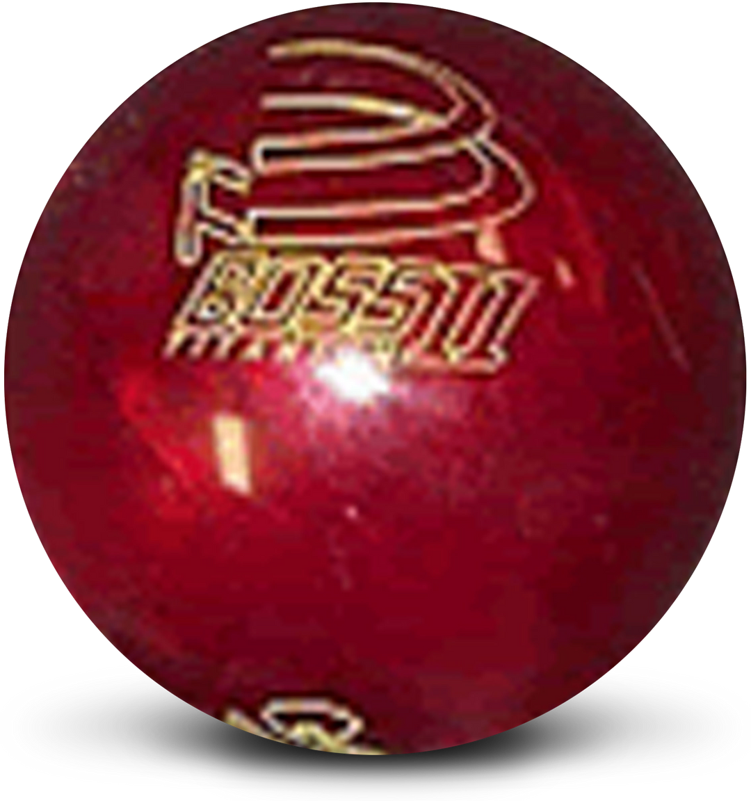 A red colored bowling ball with the TI Boss II Titanium logo in yellow.