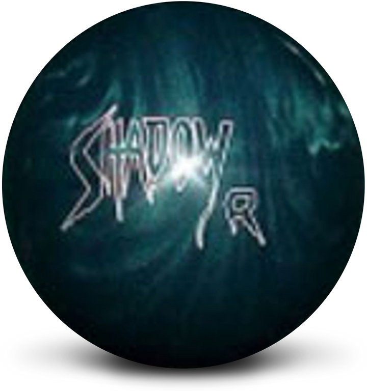 A teal colored bowling ball with the Shadow/R logo in white centered prominently.