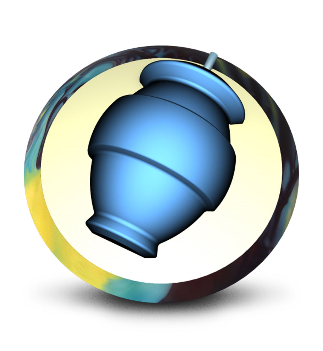 The Nitrous Black Cherry / Yellow / Blue core for sixteen to fourteen pound bowling balls.