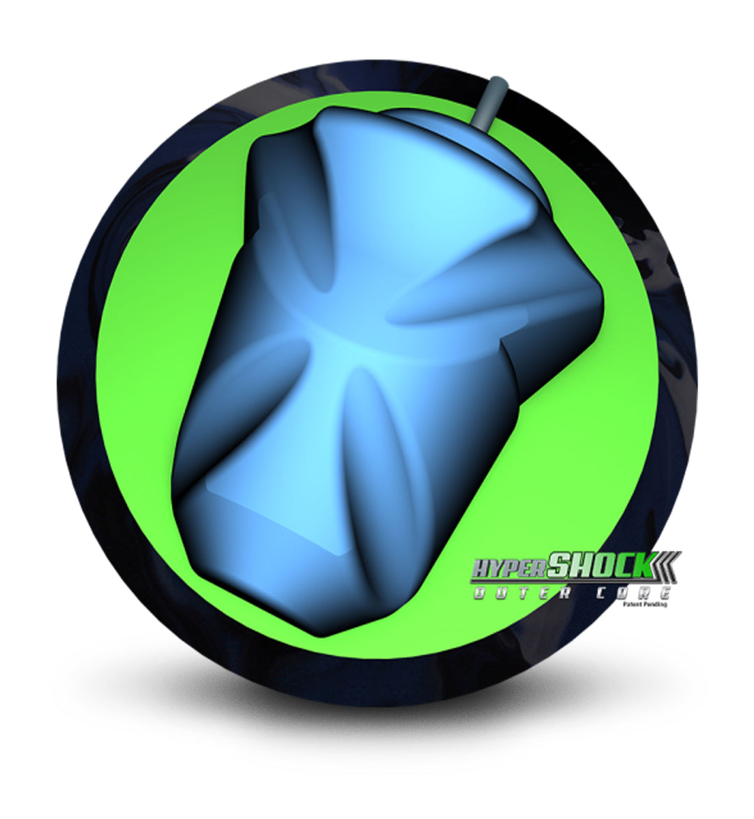 The Tyrant Pearl core for sixteen to fourteen pound bowling balls. Also with the HyperShock Outer Core logo in the lower right-hand corner.