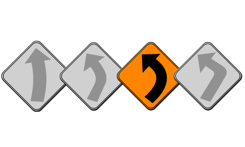 The Raw Urge Lane Motion Indicator with the third path-indicating arrow in orange.