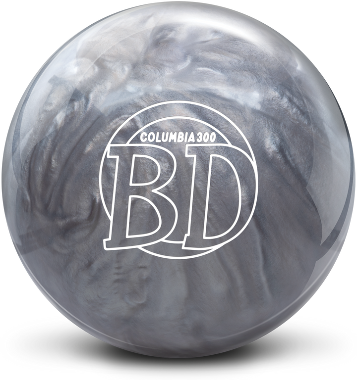 A silver pearl bowling ball with the BD logo in white centered prominently.