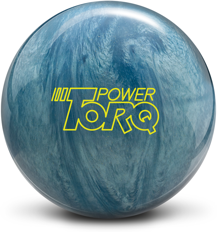 A sky blue pearl colored bowling ball with the Power Torq logo in bright yellow centered prominently.