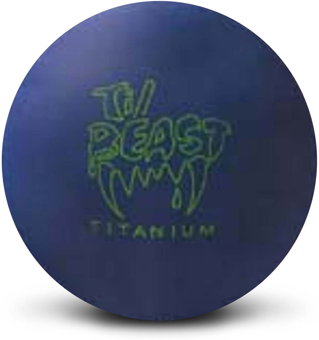 A blue bowling ball with the TI / Beast Titanium logo in green centered prominently.