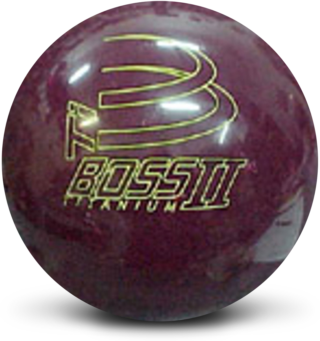 A red colored bowling ball with the TI Boss II Titanium logo in yellow centered prominently.
