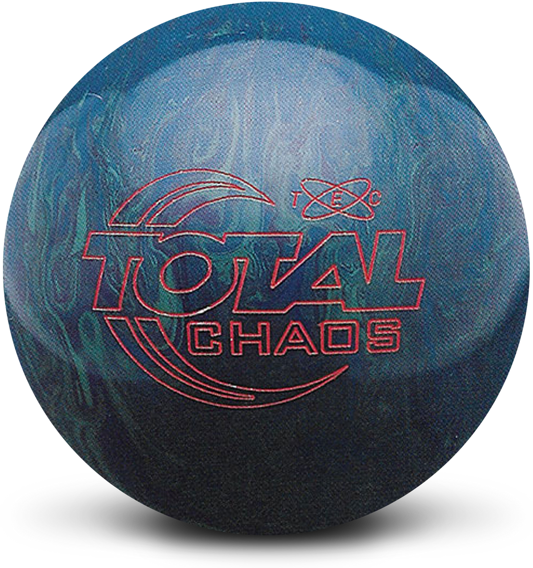 A green and blue bowling ball with the Total Chaos logo in red centered prominently.