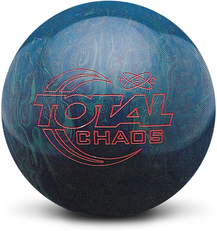 A green and blue bowling ball with the Total Chaos logo in red centered prominently.