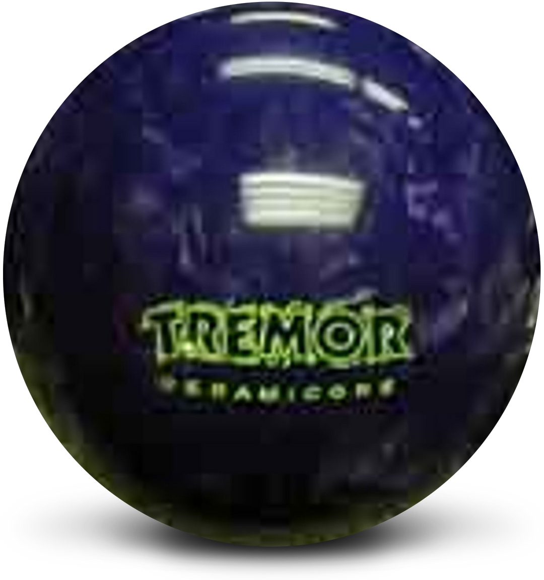 A purple bowling ball with the Tremor logo in yellow centered prominently.