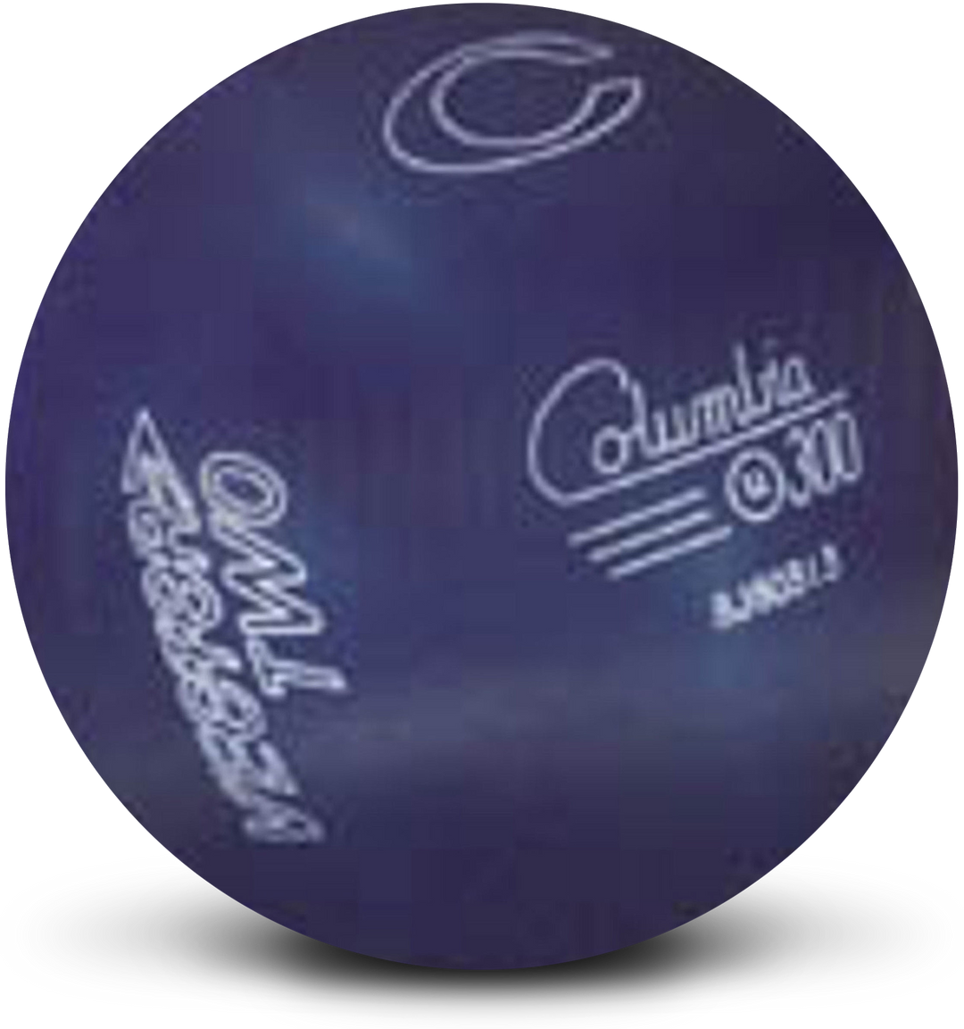 A blue bowling ball with the Vector Two, Columbia 300, and Columbia 300 C logos in white.