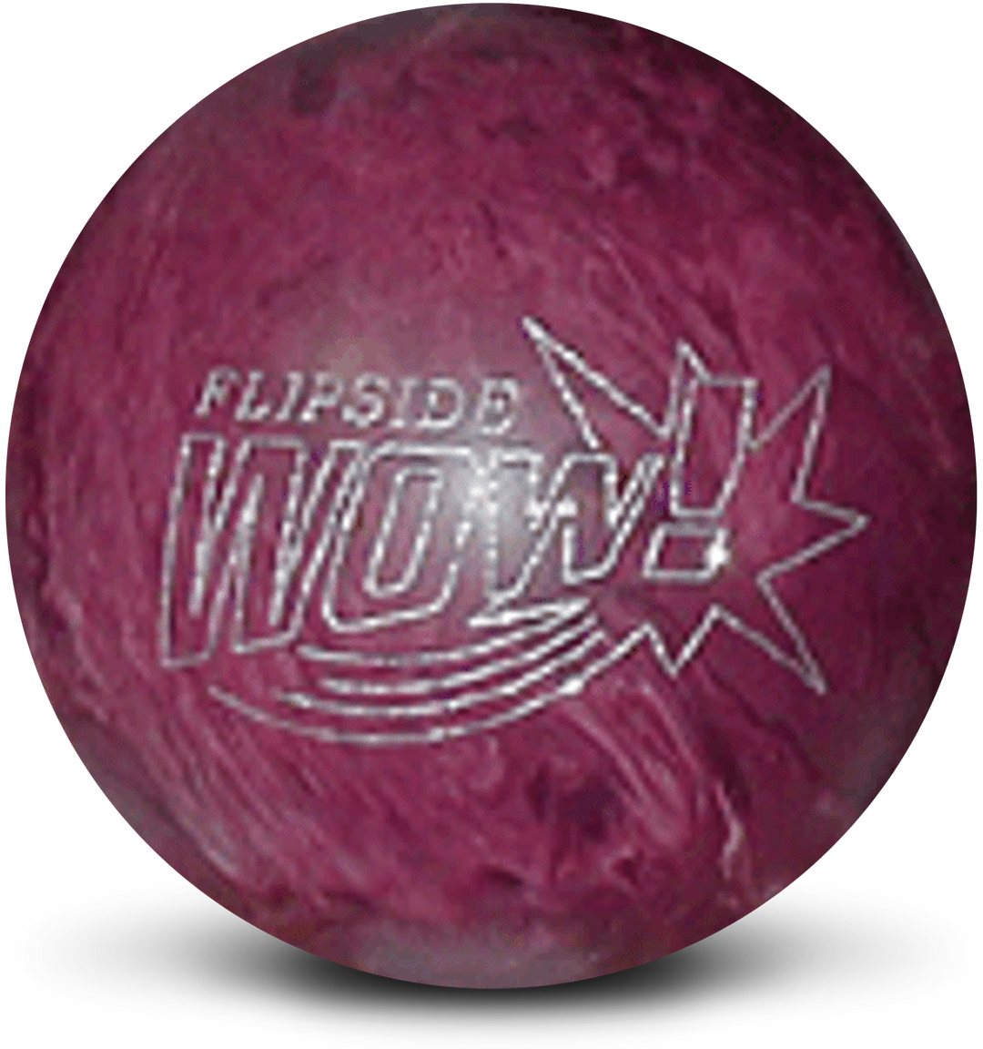 A plum colored bowling ball with the WOW! logo in silver centered prominently.