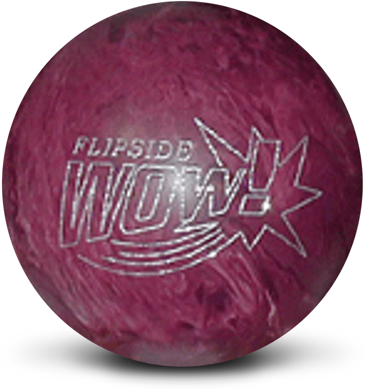 A plum colored bowling ball with the WOW! logo in silver centered prominently.