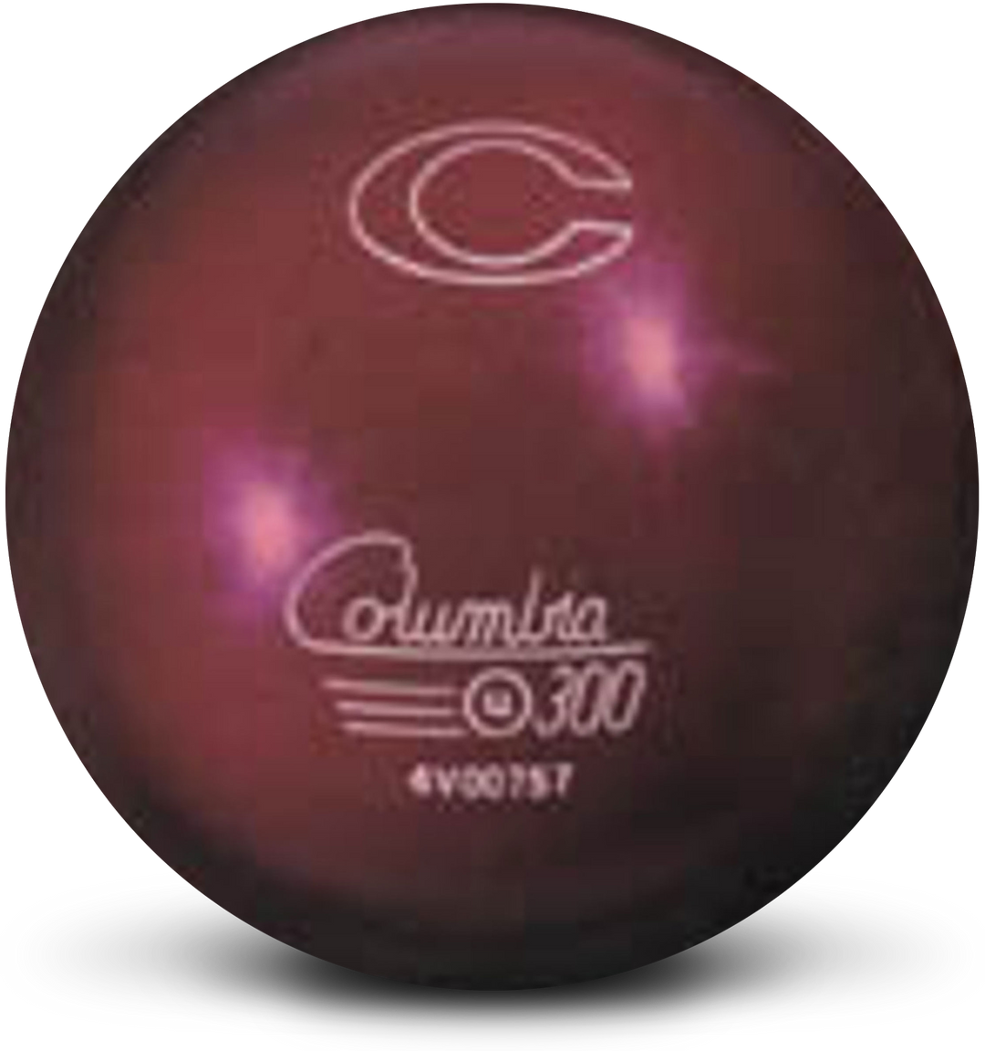 A red colored bowling ball with the Columbia 300 and the Columbia 300 "C" in white.