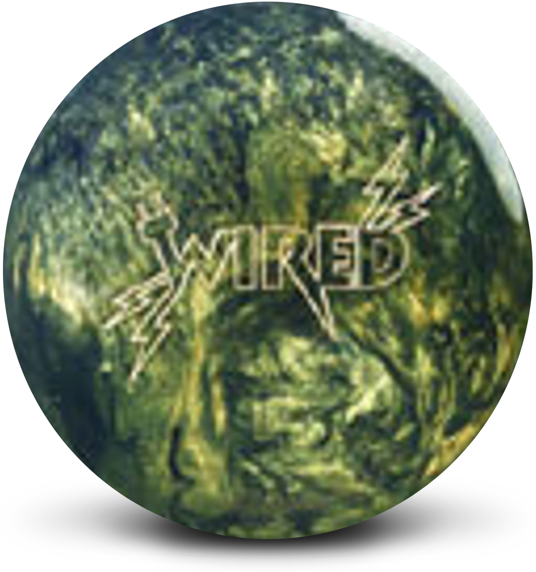A blue, emerald, and gold pearl colored bowling ball with the Wired logo in white centered prominently.